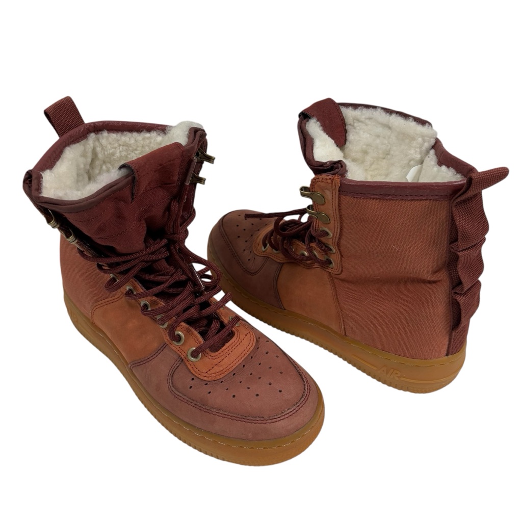 Nike Sf Air Force 1 Premium Dark Russet High Top Sneakers With Shearling Lining